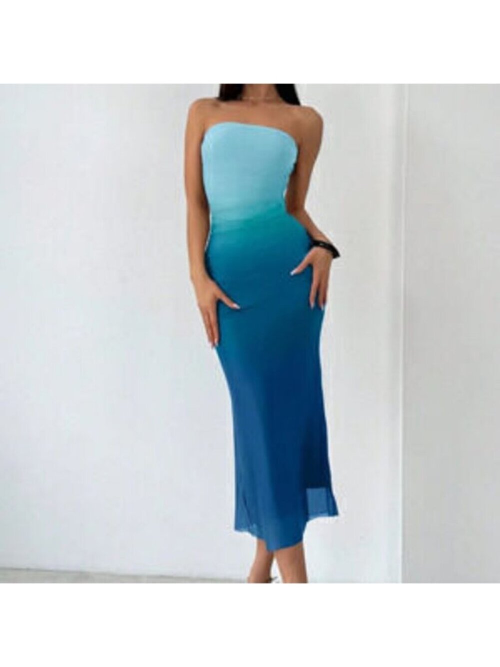 Multicolor Elegant Women's Firerie Gradient Mesh Print Bodycon Dress